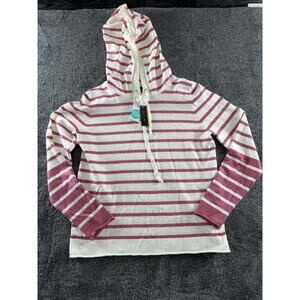 NWT Levy & Me Women’s Striped Hooded Knit Sweater Pink Cream Size M